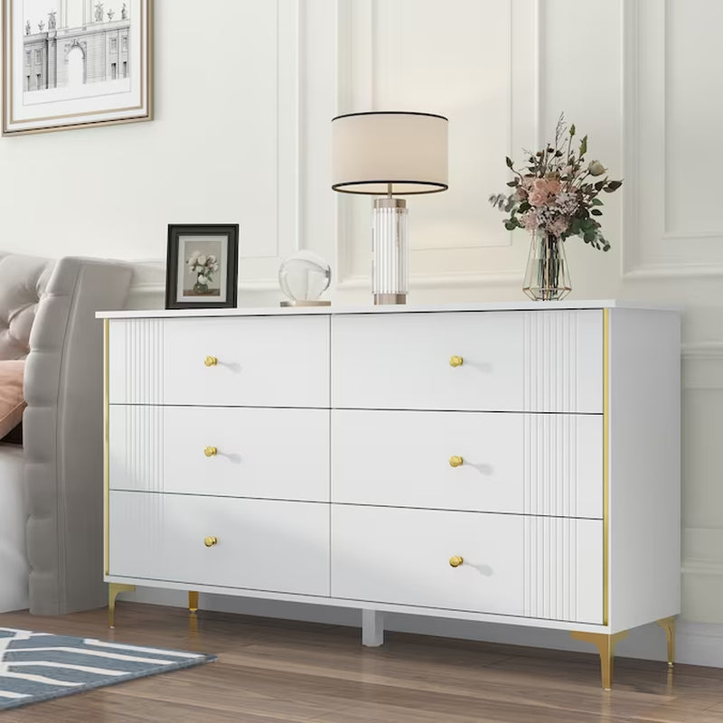 White 6-Drawer Standard Dresser